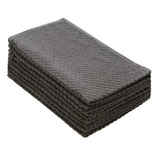 COTTON CRAFT - 8 Pack - Euro Cafe Waffle Weave Terry Kitchen Towels - 16x28 Inches - Charcoal - 400 GSM Quality - 100% Ringspun 2 Ply Cotton - Highly Absorbent Low Lint - Multi Purpose
