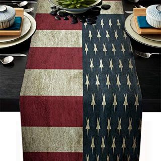 Dining Table Runner for Home Kitchen Dining Table Coffee Table Decorative Retro American Flag Farmhouse Table Linens for Indoor Outdoor Party/Holiday/Wedding/Gathering Everyday Uses 13x70inch