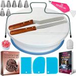 35PCs Cake Turntable and Leveler-Rotating Cake Stand with Non slip pad-7 Icing Tips and 20 Bags- Straight & Offset Spatula-3 Scraper Set -EBook-Cake Decorating Supplies Kit -Baking Tools & Accessories