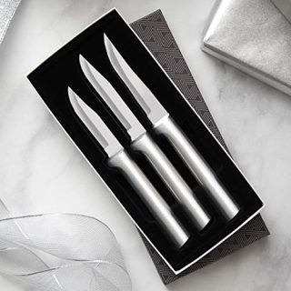 Rada Cutlery Paring Knife Set 3 Knives with Stainless Steel Blades and Brushed Aluminum Made in The USA, 7 1/8", 6 3/4", 6 1/8", Silver Handle