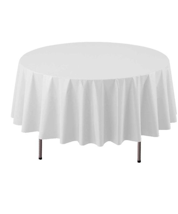 Party Essentials ValuMost Round Plastic Table Cover Available in 16 Colors, 84", White