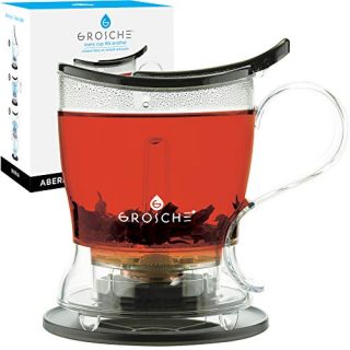 GROSCHE Aberdeen PERFECT TEA MAKER Tea pot with coaster, Tea Steeper, Easy Tea Infuser, 17.7 oz. 525 ml, EASY CLEAN Tea Steeper, BPA-Free - BLACK teapot