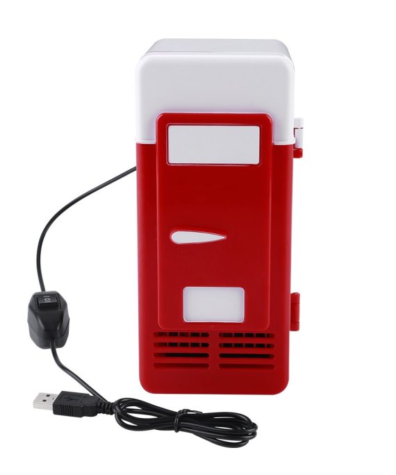 Mini USB Refrigerator Cooler Beverage Drink Cans Refrigerator and Heater for Office Desktop Hotel Home Car (Red)