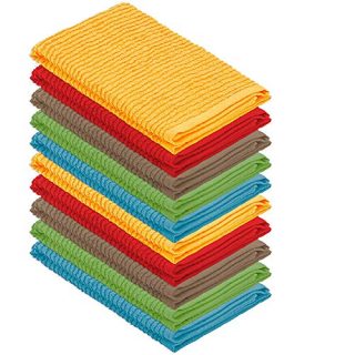 DecorRack 10 Pack Kitchen Dish Towels, 100% Cotton, 12 x 12 Inch Dish Cloths, Perfect Cleaning Cloth for Washing Dishes, Kitchen, Bar, Counter and Car, Assorted Colors (Pack of 10)