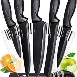 Chef Knife Set Knives Kitchen Set - Stainless Steel Kitchen Knives Set Kitchen Knife Set with Stand - Plus Professional Knife Sharpener - 7 Piece Stainless Steel Cutlery Knives Set by Home Hero