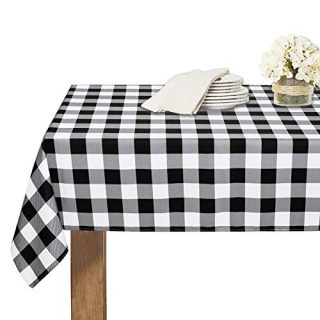 RYB HOME Christmas Tablecloth Waterproof - Wrinkle Resistant Washable Buffalo Plaid Table Cloth for Kitchen Buffet Holiday Dinner Thanksgiving Gift, 60 x 84 Inch, Black and White Checkered
