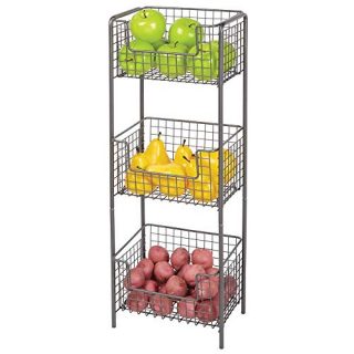 mDesign 3 Tier Vertical Standing Kitchen Pantry Food Shelving Unit - Decorative Metal Storage Organizer Tower Rack with 3 Basket Bins to Hold and Organize Fruit, Potatoes, Snacks - Graphite Gray
