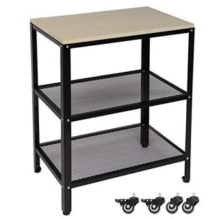 3-Tier Kitchen Microwave Cart, Rolling Kitchen Utility Cart, Standing Bakers Rack Storage Cart with Metal Frame for Living Room White