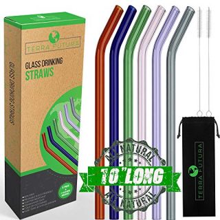 Reusable Glass Drinking Straws Set Of 6, Multi-Color 10" Long Straw for Yeti Tumbler, Ozark, Non toxic, Shatter Resistant,A Family Pack That Can Replace All Plastic, Silicone Or Metal Straws.