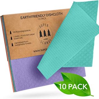 Swedish Dishcloths Eco Friendly Reusable Sustainable Biodegradable Cellulose Sponge Cleaning Cloths for Kitchen Dish Rags Washing Wipes Paper Towel Replacement Washcloths (10 Pack Assorted Colors)