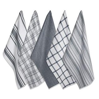 DII Kitchen Dish Towels (Gray, 18x28"), Ultra Absorbent & Fast Drying, Professional Grade Cotton Tea Towels for Everyday Cooking and Baking - Assorted Patterns, Set of 5