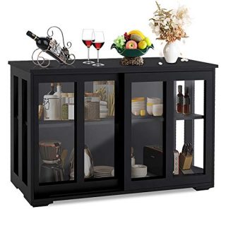 Fohufo Buffet Cabinet with Storage, Antique Buffet Table with Sliding Glass Door and Adjustable Shelf, Sideboard Buffet Storage Cabinet for Kitchen, Dining Room, Living Room