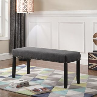 Roundhill Furniture Biony Fabric Dining Bench with Nailhead Trim, Grey