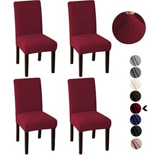 Britimes Chair Covers for Dining Room, Dining Kitchen Stretch Decorative Waterproof Spandex Chair Protectors Cover Set of 4 for Party, Living Room, Hotel, Ceremony, Chairs Wine Red