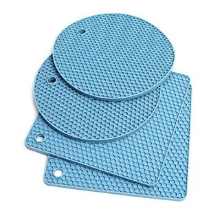 Extra Thick Silicone Trivet Mat Heat Resistant Pot Holders Hot Pads Multi-Purpose Table Placemats for Hot Dishes and Table - Kitchen Potholders for Jar Opener, Spoon Holder, Oven Mitts (4 Pack Blue)