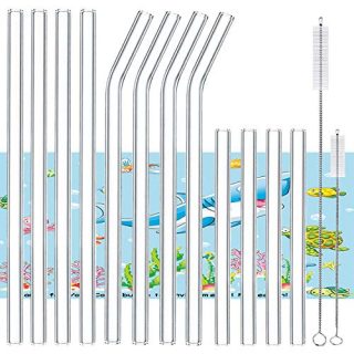 Brilife Borosilicate Glass Drinking Straws,8.5" x 10mm Perfect for Milkshakes,Smoothies and Most Drinks,Pack of 12(4x Long Straight Straws,4x Long Bent Straws,4x Short Straight Straws) (Clear)