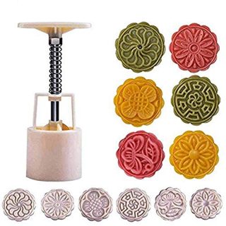 Benran Traditional Mid-autumn Festival DIY Decoration Hand Press Moon Cake Cutter Mold Set (Flower Stamp of 6 50g)