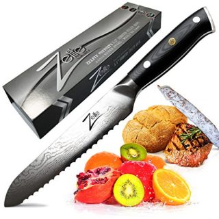Zelite Infinity Serrated Utility Knife 5.5 Inch - Alpha-Royal Series - Japanese AUS-10 Super Steel 67-Layer Damascus - Razor Sharp, Superb Edge Retention