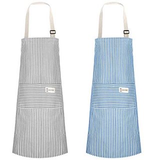 Topmat 2 Pieces Adjustable Bib Apron with 2 Pockets Cooking Kitchen Aprons for BBQ