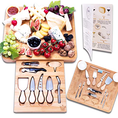 Luxury Dining 16-piece Charcuterie Cheese Board and Knife Set - Organic Bamboo Wood Cutting and Serving Tray, Perfect Wedding, Birthday and Housewarming Gifts