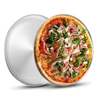 Stainless Steel Pizza Pan 13.39 inch - Deedro Round Pizza Tray Pizza Baking Sheet, Healthy Pizza Baking Pan Pizza Serving Tray Crisper Pan, Dishwasher Safe, 2 Pack