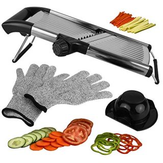 Mandoline Slicer Vegetable Potato Slicer, Julienne Slicer, Onion Cutter, With Stainless Steel Adjustable Blade. Cut Resistant Gloves Included.
