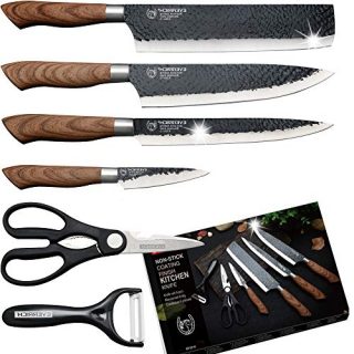 Numola 6 Piece Black Professional Chef Knife Set Sharp Kitchen Knives with Exquisit Gift Box, High Carbon Stainless Steel Kitchen Knife Cutlery Set PP Handle with Ergonomic Design