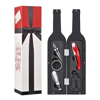 Wine Bottle Opener Set - 5 Pcs Wine Corkscrew Screwpull Accessories Kit with Drink Stickers by Kato, Great Christams Gifts, Silver