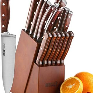 Knife Set,15-Piece Kitchen Knife Set with Block Wooden,Chef Knife Set with Sharpener,Germany High Carbon Stainless Steel Knife Block Set,Boxed Knife Sets,ROMEKER