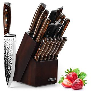 Knife Set, Elegant Life 15-Piece Kitchen Knife Set with Block Wooden, Manual Sharpening for Chef Knife Set, Self Sharpening for Chef Knife Set, Japan Stainless Steel, Boxed Knife Sets