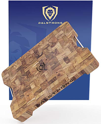 DALSTRONG Lionswood End-Grain Teak Cutting & Serving Board - w/Steel Carrying Handles - Two Sizes - Gift Packaging (Medium (15.8" x 11.8"))