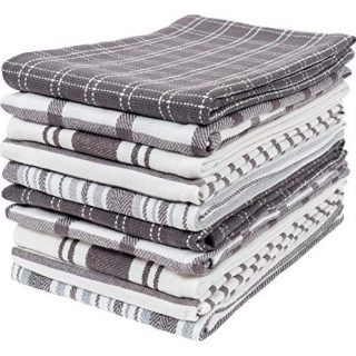 KAF Home Assorted Flat Kitchen Towels | Set of 10 Dish Towels, 100% Cotton - 18 x 28 inches | Ultra Absorbent Soft Kitchen Tea Towels | Perfect for Cooking, Cleaning, and Drying Hands (Gray)
