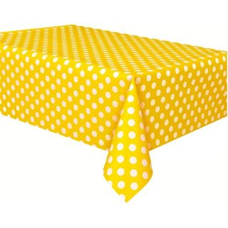 Vpang 2 Pcs Polka Dot Plastic Tablecloth Disposable Table Cover Thickened Rectangle Tablecover for Kitchen Picnic Wedding Birthday Party Catering Events, 54"x108" (Yellow-White dot)