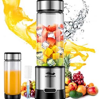 Portable Blender, GOLDFOX USB Rechargeable Personal Blender for Shakes and Smoothies, 15oz Detachable Portable Juicer Cup Small Fruit Juice Mixer for Travel, Gym, Office etc. FDA BPA Free (with Brush)