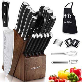 Knife Set, 22 Pieces Kitchen Knife Set with Block Wooden, Germany High Carbon Stainless Steel Professional Chef Knife Block Set, Ultra Sharp, Forged, Full-Tang