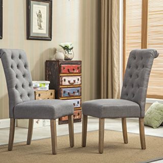 Roundhill Furniture Habit Grey Solid Wood Tufted Parsons Dining Chair (Set of 2), Gray