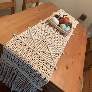 Niustyle 78 inch Macrame Table Runner, Bohemia Handwoven Décor Wedding Table Runner with Tassels Bedroom Kitchen Coffee Table Decor (14" x 78")