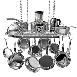 VDOMUS Pot Rack Ceiling Mount Cookware Rack Hanging Hanger Organizer with Hooks (Silver-33 X 17 Inch)