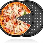 2Pcs 11" Pizza Pan Nonstick Coating Carbon Steel Perfect Results Non-Stick Crisper (10.5" valid dia, 11" full dia with rim)