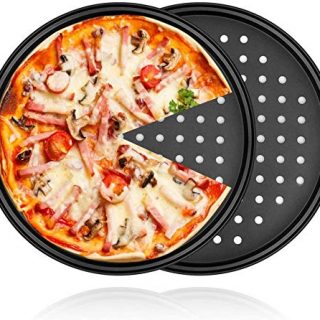 2Pcs 11" Pizza Pan Nonstick Coating Carbon Steel Perfect Results Non-Stick Crisper (10.5" valid dia, 11" full dia with rim)