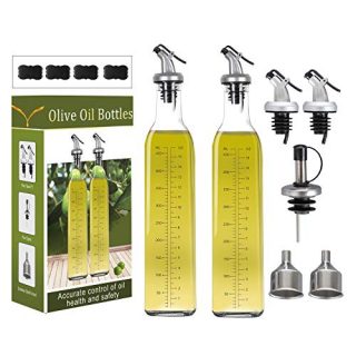 HABOM Glass Olive Oil Bottle Set-17 oz Oil & Vinegar Dispenser Cruet with Pourers and Funnel,Wide Opening for Refill and Cleaning,Oil Bottles Carafe Decanter for Kitchen (Set of 2)