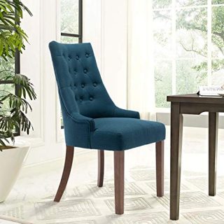 Rhomtree Linen Fabric Dining Chairs Luxury Tufted Back Home Kitchen Dining Room Chairs Armless Accent Side Chairs Solid Rubber Wood Legs, Set of 2 (Dark Blue)