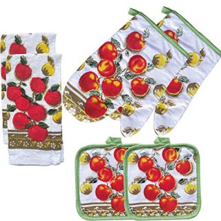 Apple Decor Printed Kitchen Linen Set Includes 2 Towels Pot Holders
