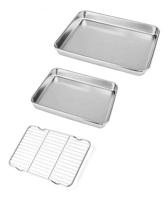 Neeshow Stainless Steel Toaster Oven Pan Tray Ovenware Professional, Heavy Duty & Healthy, Deep Edge, Superior Mirror Finish, Dishwasher Safe,Set of 3