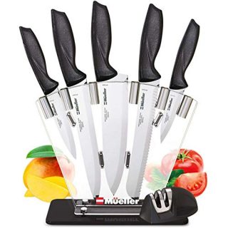Mueller Austria Deluxe Knife Set With Block, Stainless Steel Pro Chef Fillet Knife Set, 7-Piece Ultra Sharp Kitchen Knife Set with Acrylic Stand
