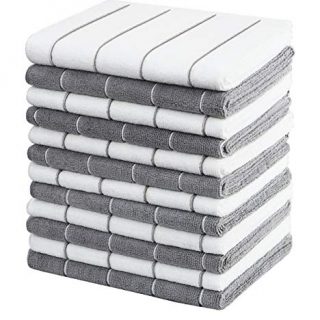 Gryeer 12 Pack Microfiber Kitchen Towels, Super Absorbent, Soft, and Lint Free Dish Towels, 26 x 18 Inch, Gray and White