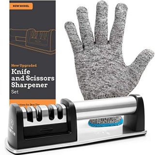 PriorityChef Kitchen Knife Sharpener, Professional Diamond Rods To Repair, Sharpen and Polish Your Knives, Cut-Resistant Glove Included