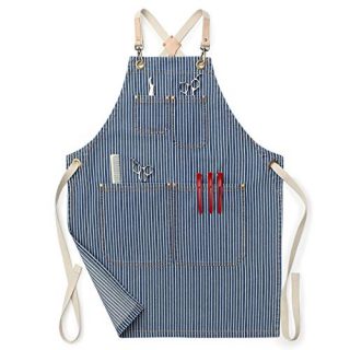 Jeanerlor - Womens Work Barber Shop Cooking Apron for Kitchen Hairstylist with 4 Pockets for Women Cross Straps & Adjustable S to M (Blue Striped)
