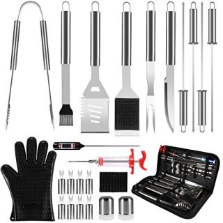 25 in 1 Grilling Accessories BBQ Grill Tools Set, 25Pcs Stainless Steel Grilling Kit Gift for Smoker, Camping, Kitchen, Backyard Barbecue for Men Women with Carry Case Bag Thermometer Grill Mats