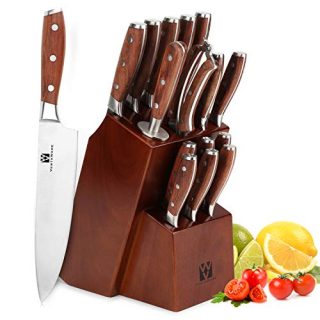 Kitchen Knife Set, Vestaware Professional 16-Piece Knives Set with Wooden Block High Carbon Stainless Steel Cutlery Knife Block Set with Sharpener Rod